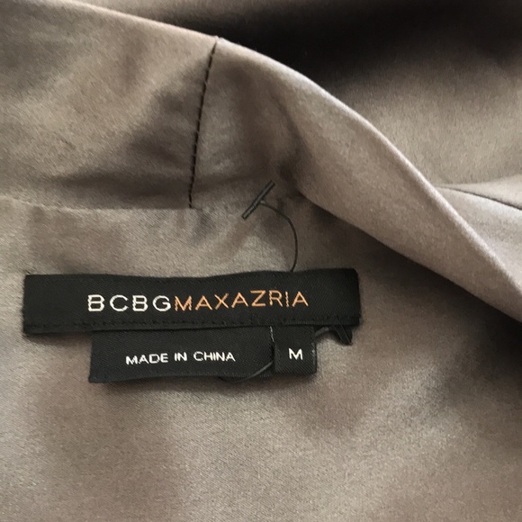 BCBG MAXAZRIA charcoal grey 100% silk dress,faux wrap bodice pleat sleeve detail - Picture 8 of 11
